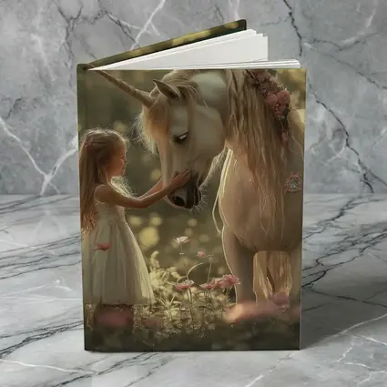 Little Girl and Unicorn Forest Fantasy