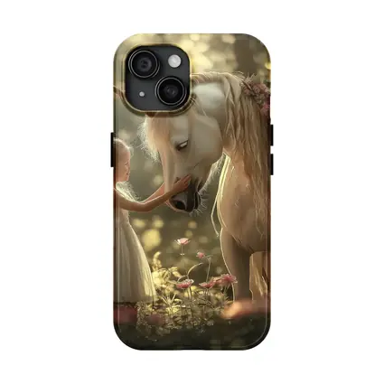 Little Girl and Unicorn Forest Fantasy