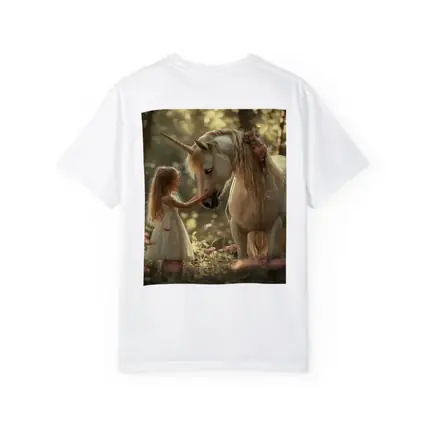 Little Girl and Unicorn Forest Fantasy