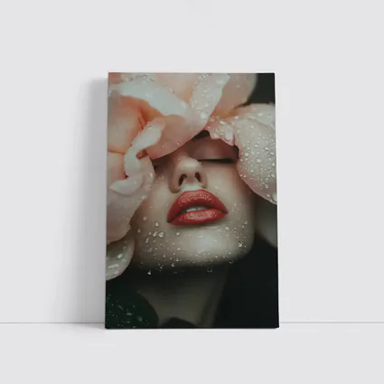Woman Face Peony Petals Water Drops