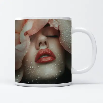 Woman Face Peony Petals Water Drops