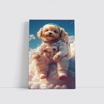Poodle Puppy Astronaut Floating Among Clouds