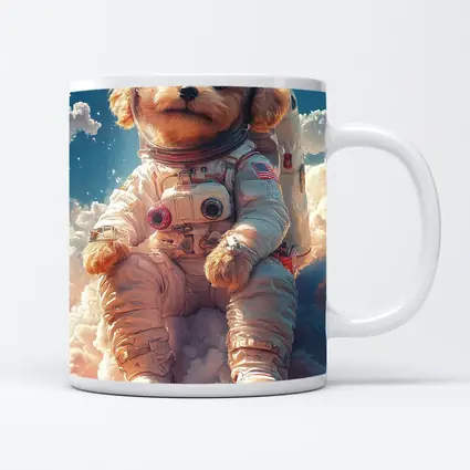 Poodle Puppy Astronaut Floating Among Clouds