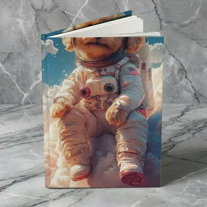 Poodle Puppy Astronaut Floating Among Clouds