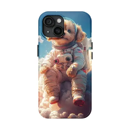 Poodle Puppy Astronaut Floating Among Clouds