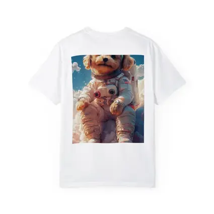 Poodle Puppy Astronaut Floating Among Clouds