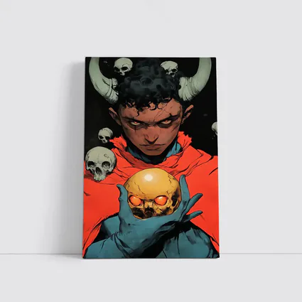 Dark Demon Holding Glowing Skull Comic Art