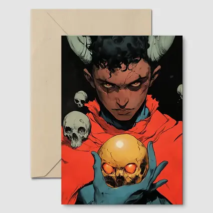 Dark Demon Holding Glowing Skull Comic Art