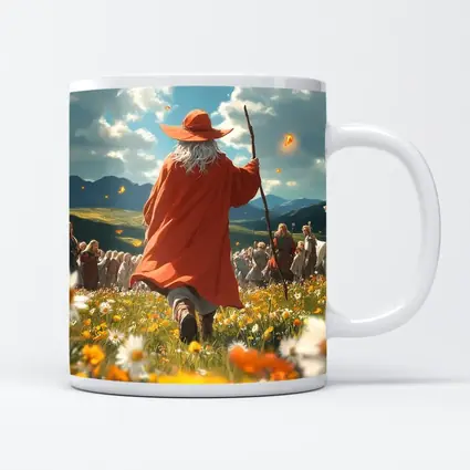 Wizard Walking Through Colorful Flower Field