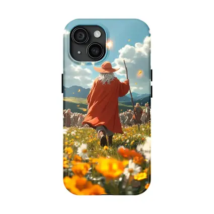 Wizard Walking Through Colorful Flower Field