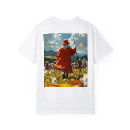 Wizard Walking Through Colorful Flower Field