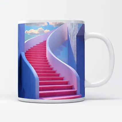 Pink Spiral Staircase Blue Sky Surreal