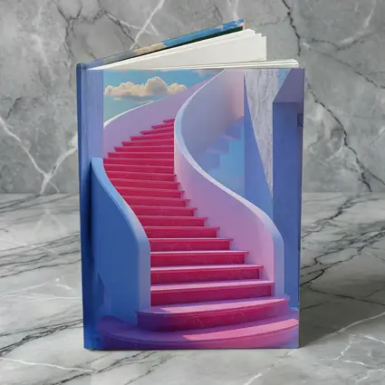 Pink Spiral Staircase Blue Sky Surreal