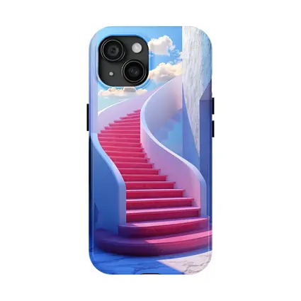 Pink Spiral Staircase Blue Sky Surreal