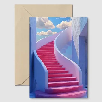 Pink Spiral Staircase Blue Sky Surreal