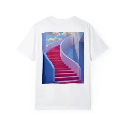 Pink Spiral Staircase Blue Sky Surreal