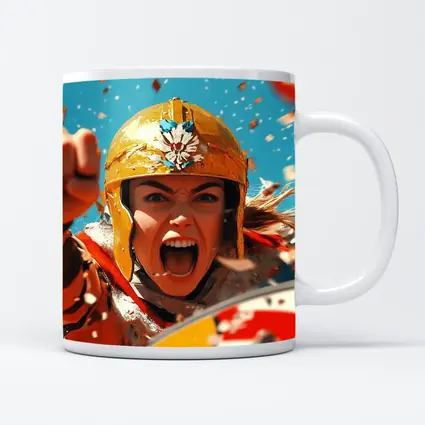 Fierce Female Warrior Gold Helmet Blue Sky