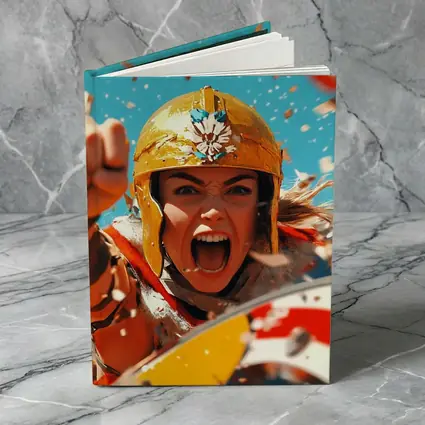 Fierce Female Warrior Gold Helmet Blue Sky