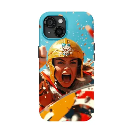 Fierce Female Warrior Gold Helmet Blue Sky