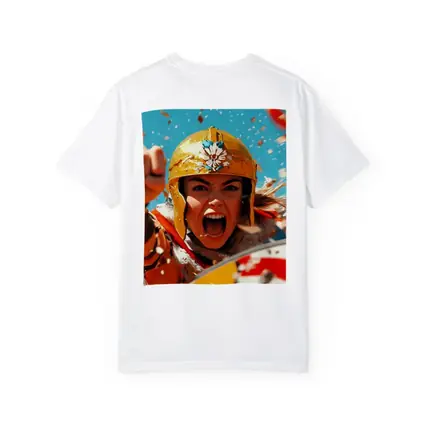 Fierce Female Warrior Gold Helmet Blue Sky