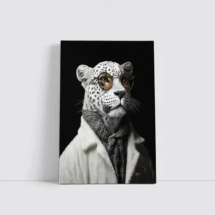 Snow Leopard Wearing Glasses and Coat
