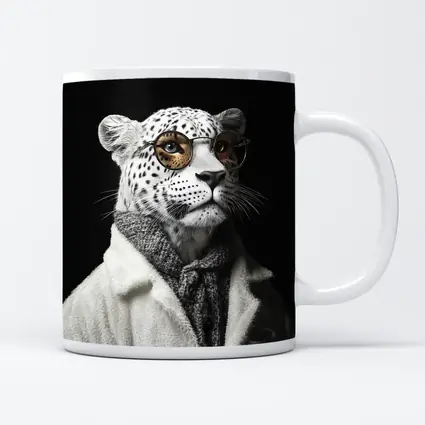 Snow Leopard Wearing Glasses and Coat