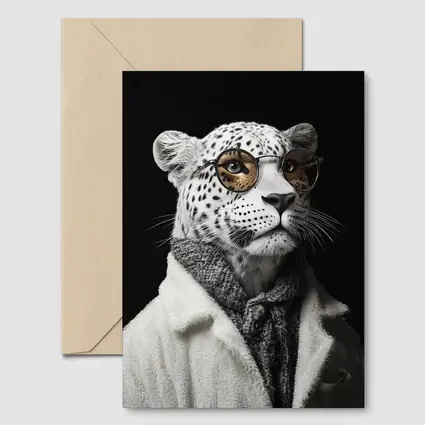 Snow Leopard Wearing Glasses and Coat