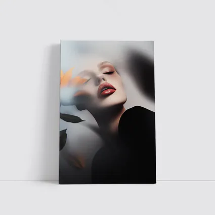 Woman Red Lips Sunflower Dark Moody Portrait