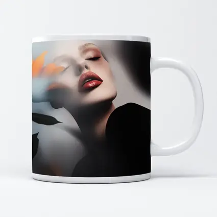 Woman Red Lips Sunflower Dark Moody Portrait
