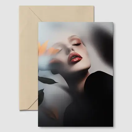 Woman Red Lips Sunflower Dark Moody Portrait