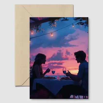 Romantic Couple Dinner Date Sunset Sky