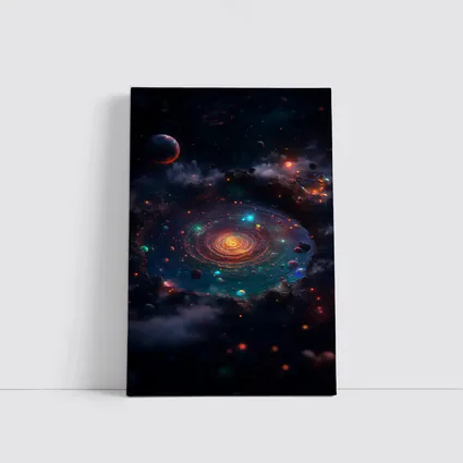 Colorful Galaxy Spiral Planets Dark Space
