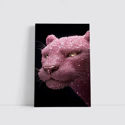 Pink Glitter Panther Portrait Black Background
