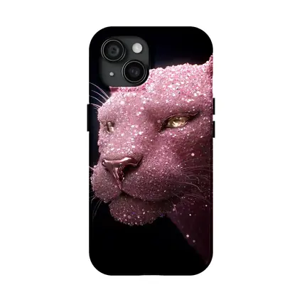 Pink Glitter Panther Portrait Black Background