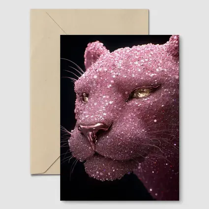 Pink Glitter Panther Portrait Black Background