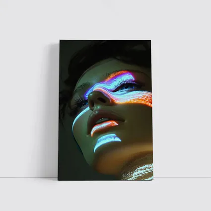 Neon Light Projection Woman Face Dark