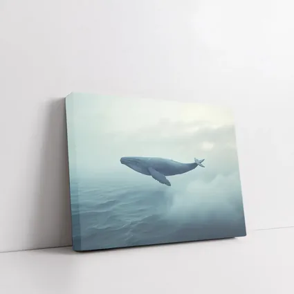 Humpback Whale Flying Over Misty Ocean