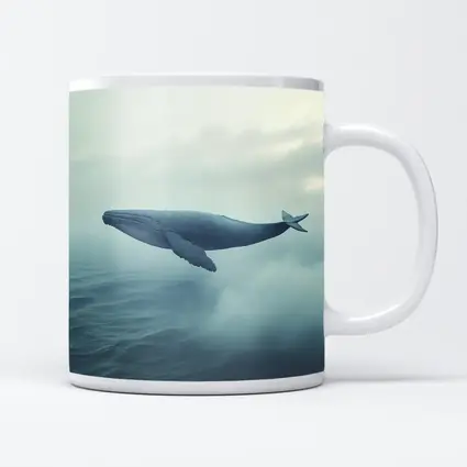 Humpback Whale Flying Over Misty Ocean