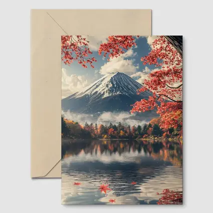 Mount Fuji Red Maple Lake Reflection