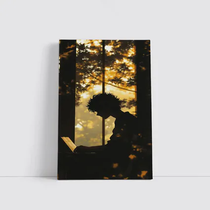 Person Silhouette Reading By Autumn Forest Window