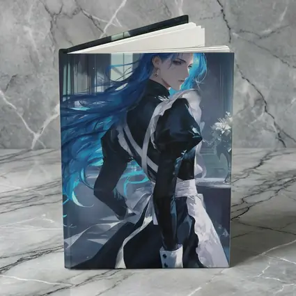 Anime Male Blue Hair Black Outfit Interior