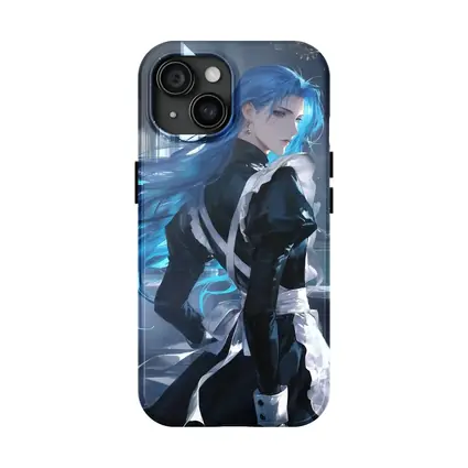 Anime Male Blue Hair Black Outfit Interior