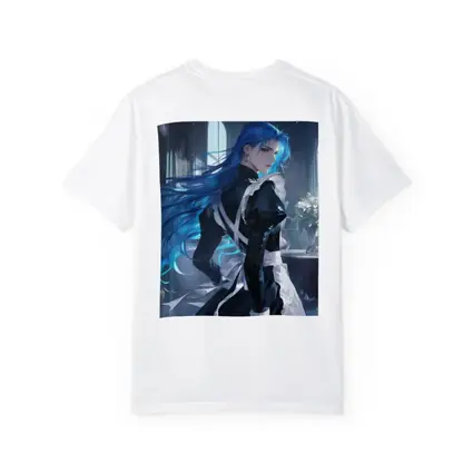 Anime Male Blue Hair Black Outfit Interior