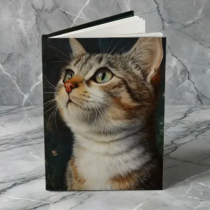 Tabby Cat Portrait Dark Floral Background