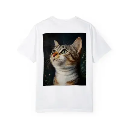 Tabby Cat Portrait Dark Floral Background