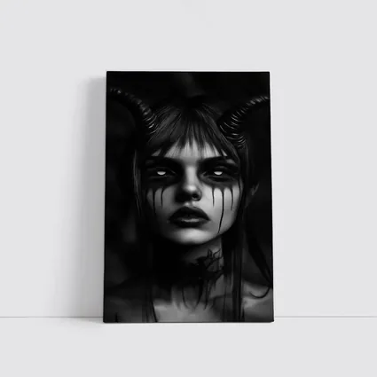 Dark Demon Woman Black White Gothic Art