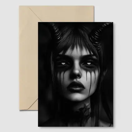 Dark Demon Woman Black White Gothic Art