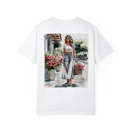 Fashion Woman Walking Street Watercolor Art
