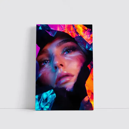 Neon Holographic Woman Portrait Bold Colors
