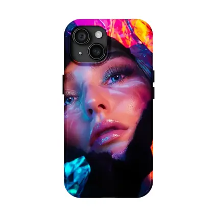 Neon Holographic Woman Portrait Bold Colors